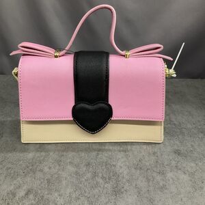 Betsy Johnson Pink And Tan Purse With Black Heart